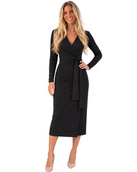Wrap Tie Knit Midi Dress