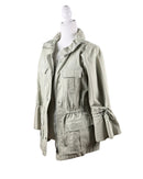 niffty Banana Republic x Olivia Palermo sage green cotton utility jacket with tie sleeves and drawstring waist