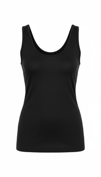 niffty black reversible seamless tank top with wide straps and a scoop neckline in a soft stretchy nylon blend