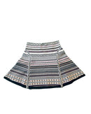 niffty Diane von Furstenberg A-line skirt featuring a black, white, and purple geometric stripe print.