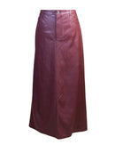 niffty Free People burgundy vegan leather maxi skirt with a straight silhouette, belt loops, and front pockets.
