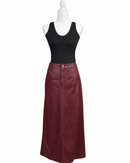 niffty Free People burgundy vegan leather maxi skirt with a straight silhouette, belt loops, and front pockets.