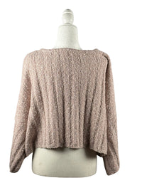 niffty Free People Good Day Pullover in Pink Rose featuring a boxy ribbed knit, scoop neckline, and wide sleeves.