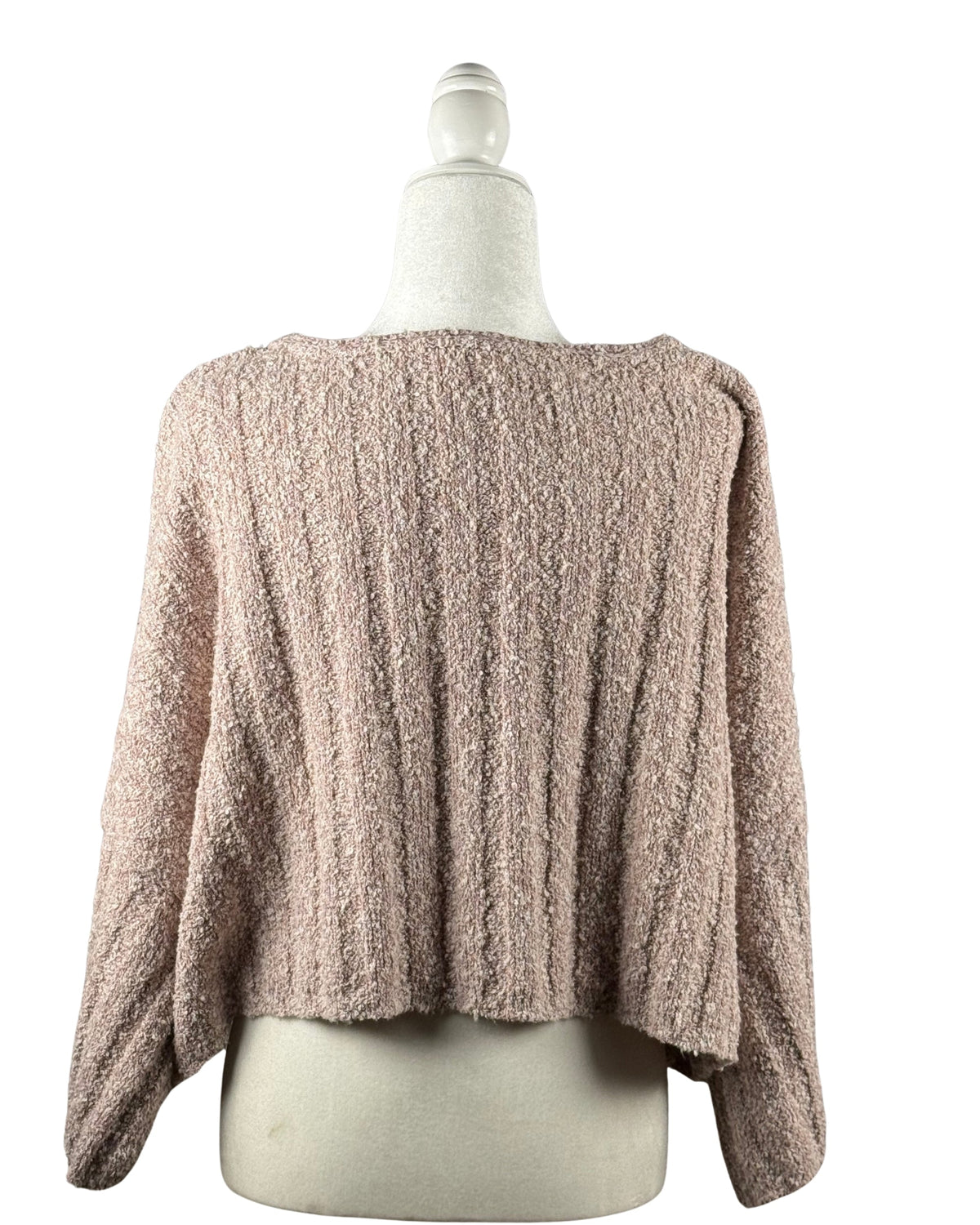 niffty Free People Good Day Pullover in Pink Rose featuring a boxy ribbed knit, scoop neckline, and wide sleeves.
