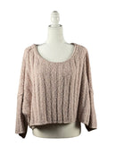 niffty Free People pink rose ribbed knit pullover with a boxy silhouette, scoop neckline, and wide sleeves