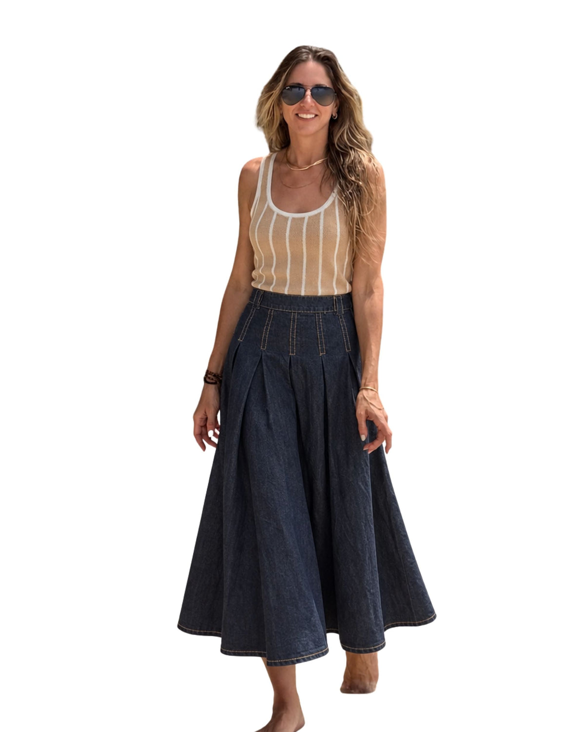 The Market Denim Pleated Midi Skirt
