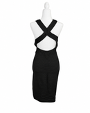 niffty Jonathan Simkhai black ribbed midi dress with an open cross-back design on a mannequin