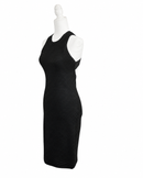 niffty Jonathan Simkhai black ribbed midi dress with a high neckline and bodycon silhouette on a mannequin