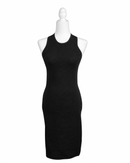 niffty Jonathan Simkhai black ribbed midi dress with a high halter neckline on a white mannequin