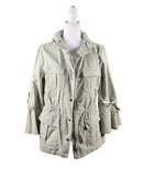 niffty Banana Republic x Olivia Palermo sage green cotton utility jacket with tie sleeves and drawstring waist