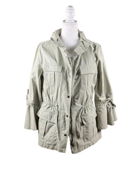 niffty Banana Republic x Olivia Palermo sage green cotton utility jacket with tie sleeves and drawstring waist