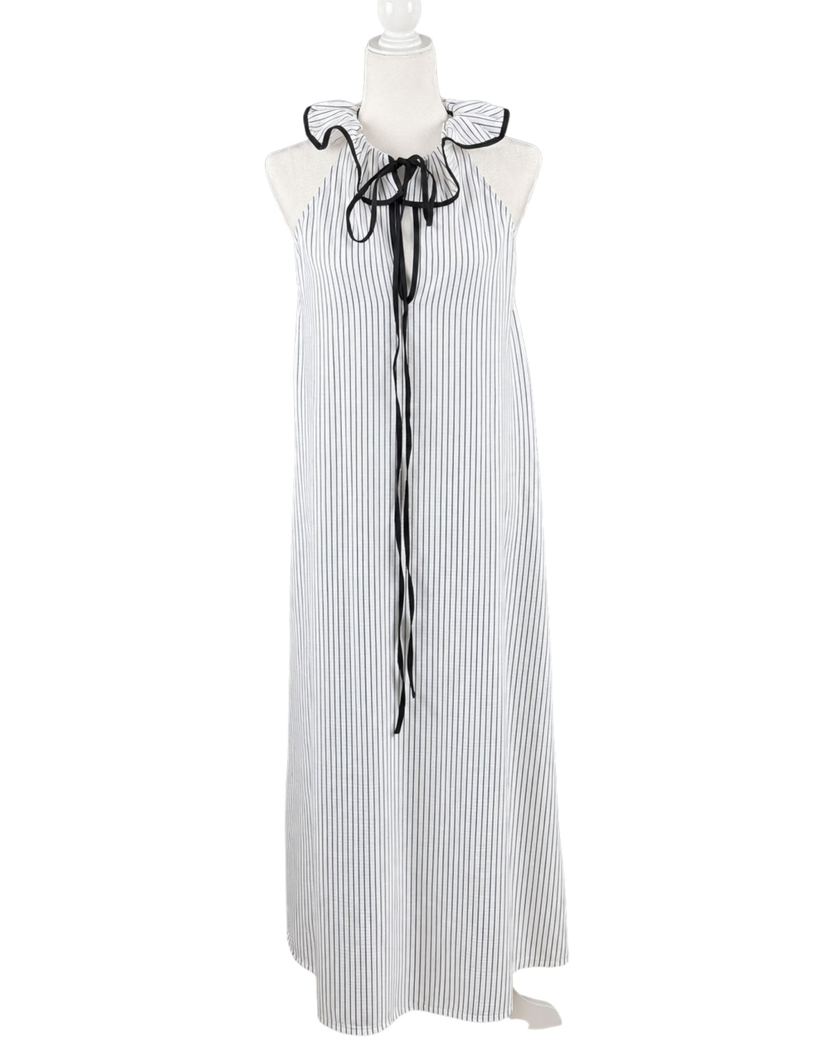 Zara Ruffle Collar Striped Maxi Dress